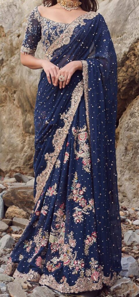 BLUE EMBROIDED SAREE